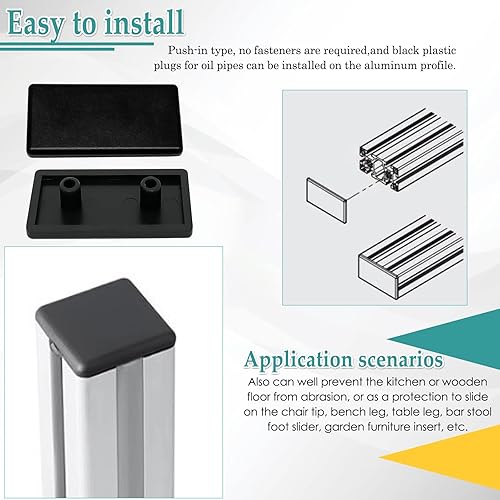 Miniatura 10 de Tapa de perfil de aluminio estándar europeo 2020, accesorios de perfil de aluminio con ranura en T de plástico negro (50 unidades)