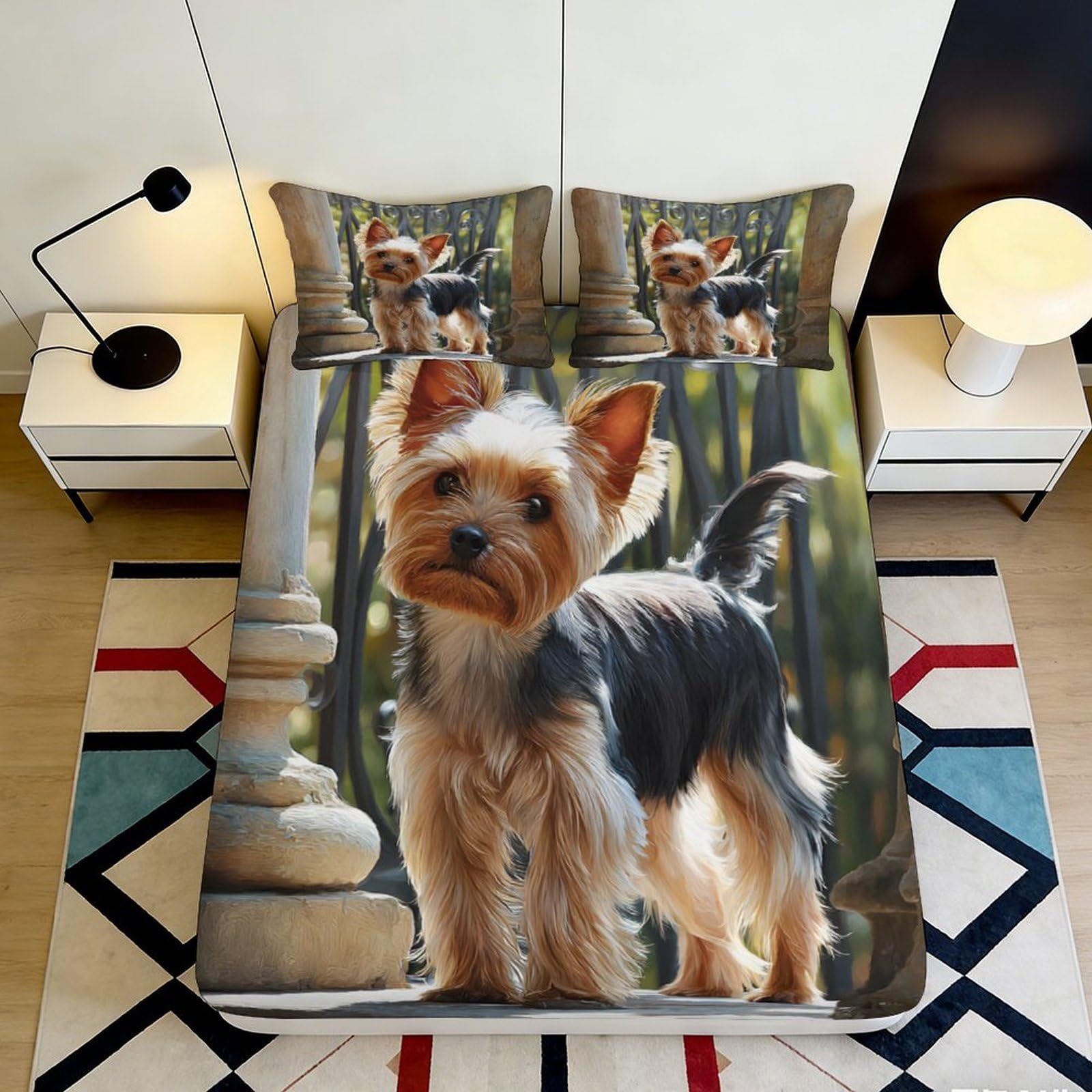 3D Printed Yorkshire Terrier Fitted Sheet Microfiber Soft Decorative Dog Bed Cover for Bedroom Dorm Mattress Protection 90x200x25cm