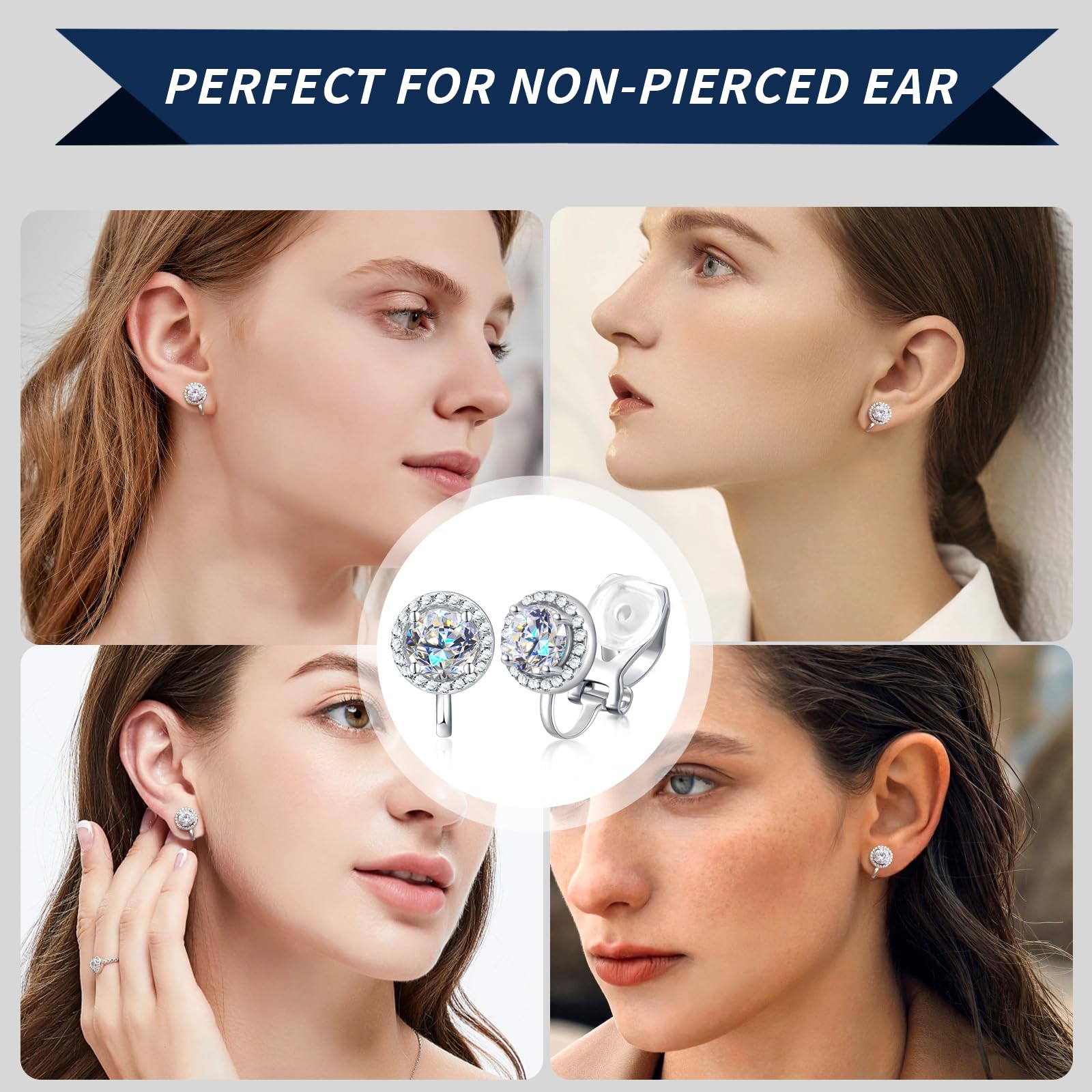 Moissanite Orecchini a clip da donna comodi orecchini non forati ipoallergenici in argento Sterling placcato oro 18 carati orecchini a clip con diamante da laboratorio gioielli regalo per senza
