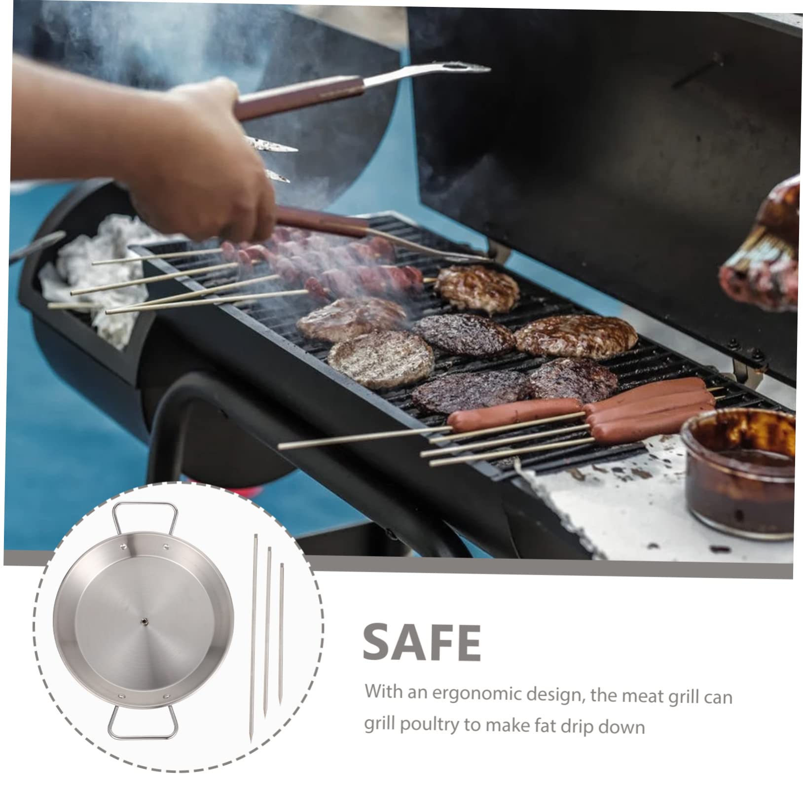 ibasenice Parrilla para Barbacoa Portátil de Acero Inoxidable Diseño Ergonómico y Desmontable, Adecuado para Asar Pollo y Pavo en Exteriores y BBQ
