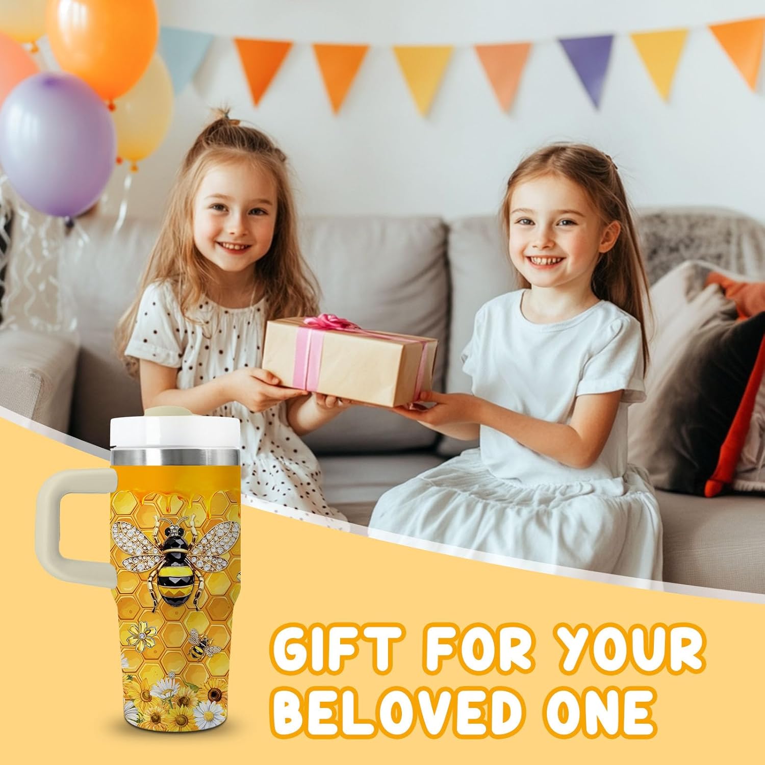 14oz Bee Tumbler with Handle, Stainless Steel Insulated Cup with Lid and Straw Personalized 14 OZ Bee Tumblers Gifts for Women Men - Image 7