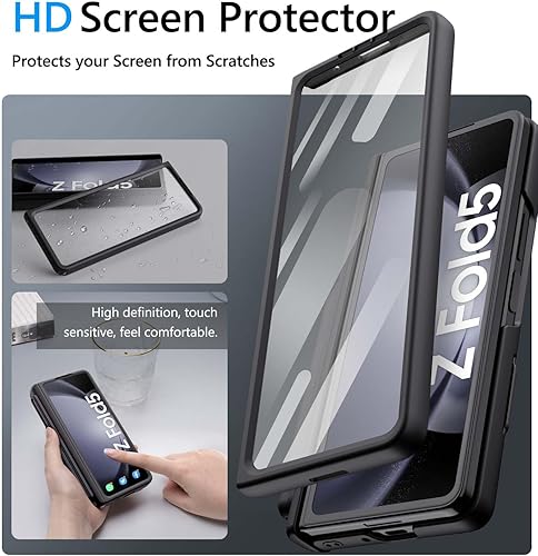 Vista 26 de Vihibii Funda para Galaxy Z Fold 5 con tarjetero y soporte para bolígrafo S, protección de bisagra, cubierta de cámara deslizante y protector