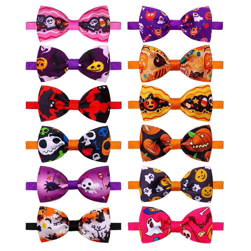 SHINEOFI 12Pcs Halloween Pet Bow Ties, Cat Dog Collar Accessories