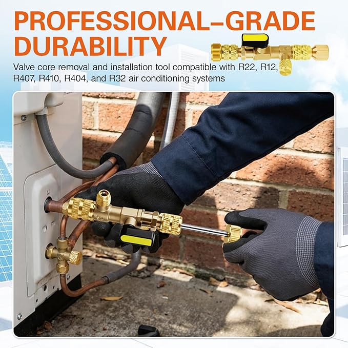 Herramienta de Extracción de Válvula HVAC, Dual 1/4" y 5/16", con 20 Núcleos miniatura 7