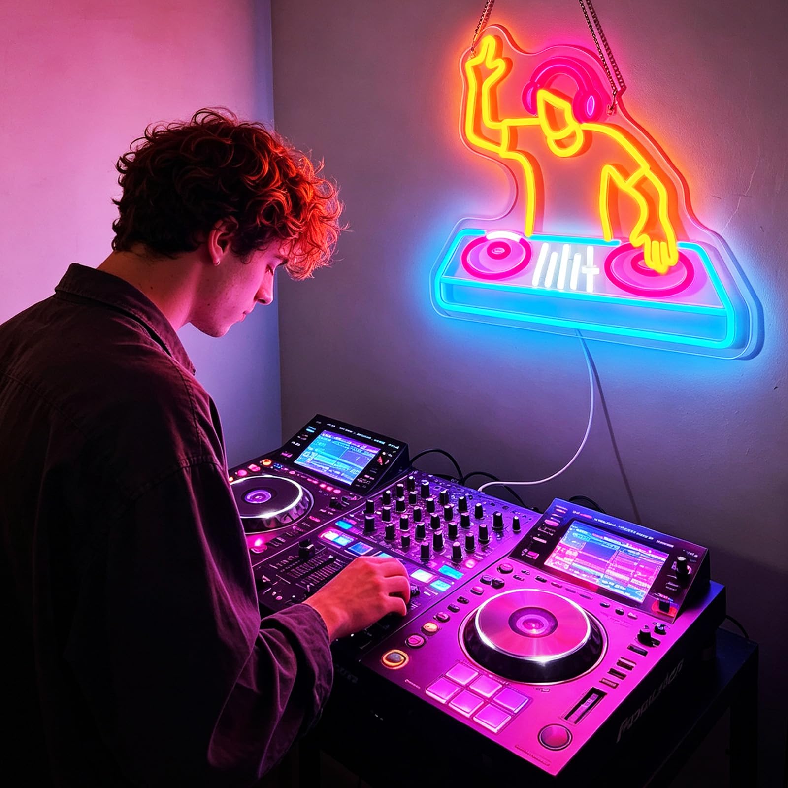 Insegna al neon per lettore DJ, decorazione da parete, dimmerabile, luce LED per cabina DJ, alimentata tramite USB, per studio, bar, club, regalo per gli amanti della musica DJ