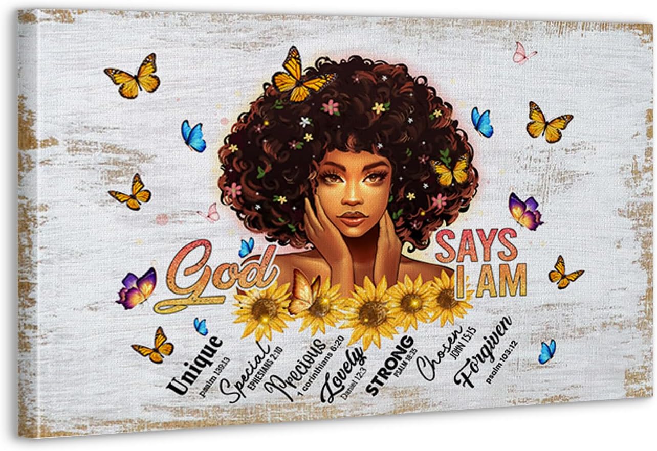 Amazon.com: African American Wall Art Bible Verse God Says I am Unique ...