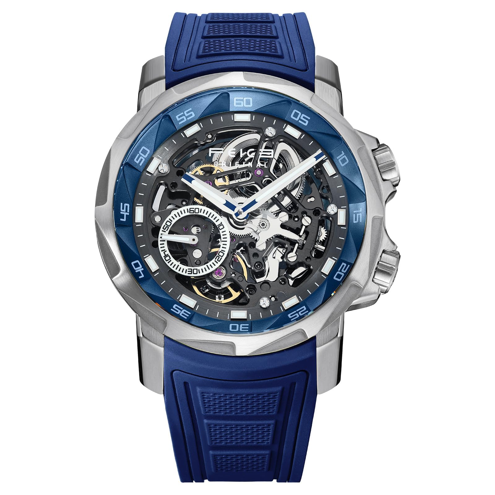 FEICE Watches for Men Automatic Skeleton Watch Waterproof Sapphire Crystal 5ATM Waterproof Wristwatch Anti Shock Luminous Display Business Wristwatch Silicone Strap, FM511, Multicolor, Strap