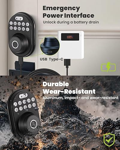 Miniatura 6 de Cerradura inteligente de cerrojo de entrada sin llave UF03 GreenShield Sin APP Cerraduras eléctricas impermeables para puerta delantera, cerraduras