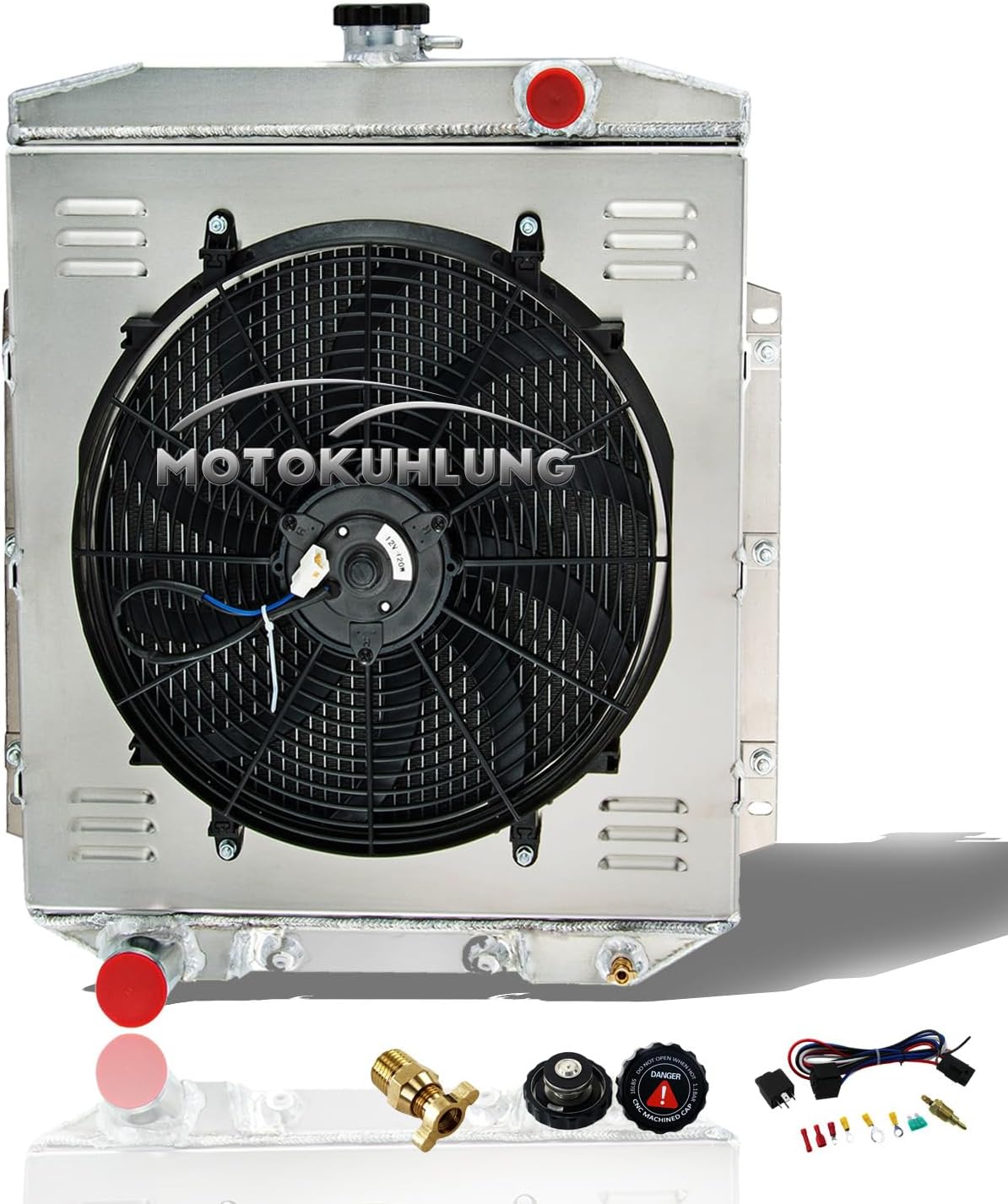 3 Row Core All Aluminium Radiator & Shroud Fan & Relay Kit for 1954-1956 1955 Ford Country Squire V8 3.9L 5.1L