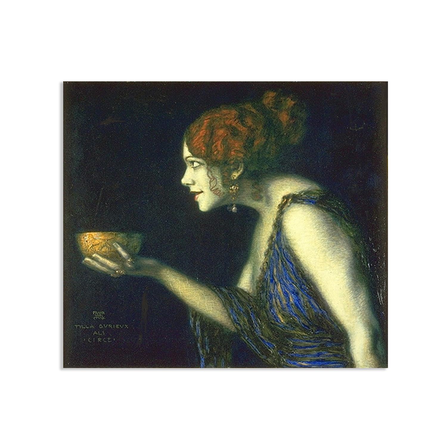 Franz von Stuck Canvas Wall Art for Living Room Tilla Durieux as Circe Symbolist Artwork Prints Famous Painting Reproductions Wall Decor for Office bedroom Home Decor Gift 60x50cm(24x20in)frameless