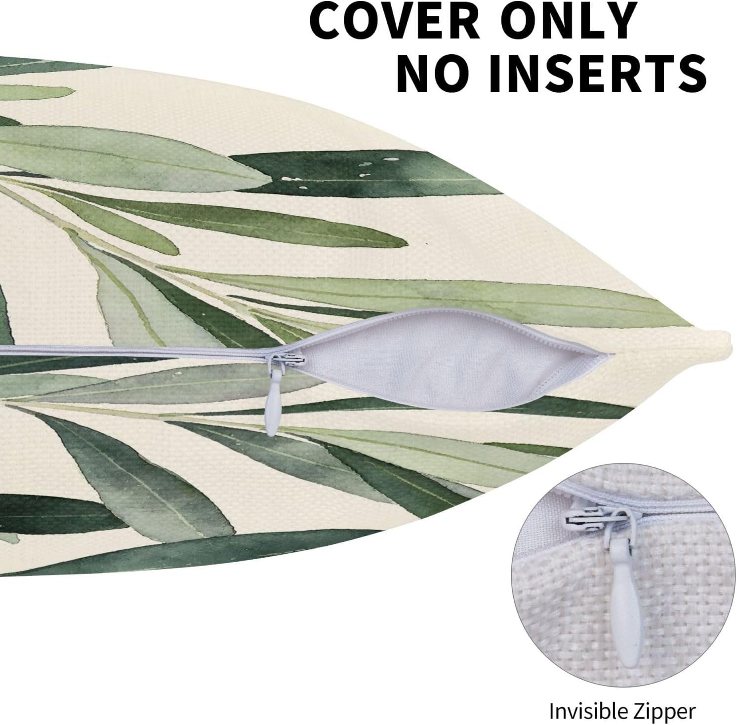 Olive Green Leaves Decorative Pillowcases 2Pcs Cushion Cover 18x18 | Botanical Plant Leaf Decorative Pillow Cases Home Decor Couch Sofa Outdoor Indoor Polyester Breathable Replaceable Washable