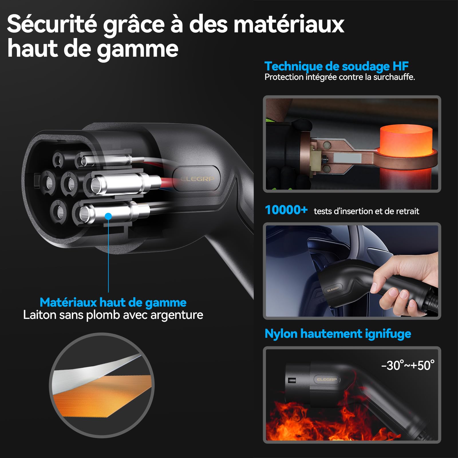 ELEGRP Câble de charge Type 2, 22kW 7M 32A 3-phases, câble de charge Type 2 vers Type 2 Mode 3 pour voiture électrique EV/PHEV avec sac de transport, adapté pour Model S/3/X/Y, VW ID.3 ID.4 e-Golf et