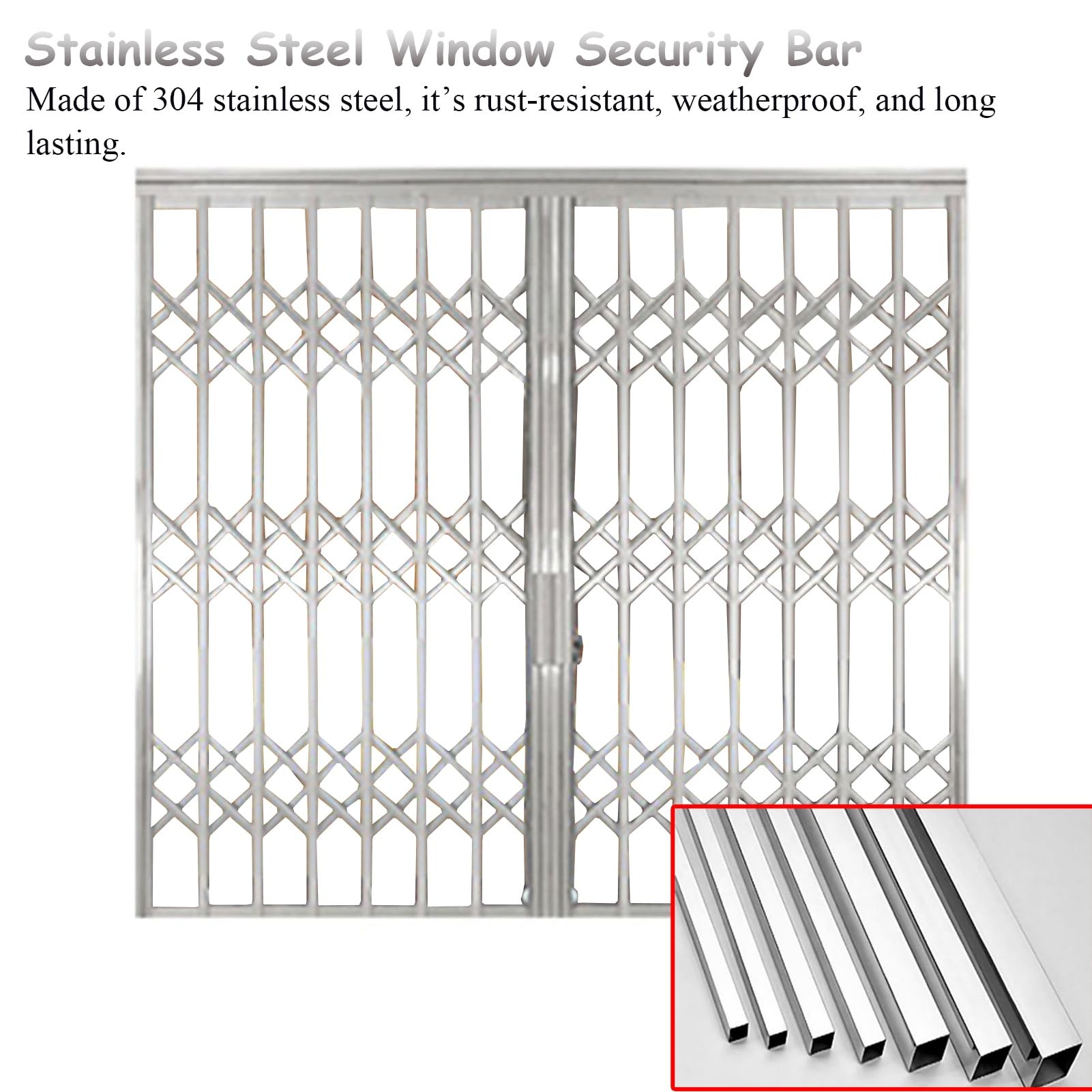 Reja de Seguridad Inoxidable para Ventanas y Puertas Corredizas, Barra de Protección para Garajes, L60xH80cm (24x32 in) - Seguridad y Estilo en tu Hogar.