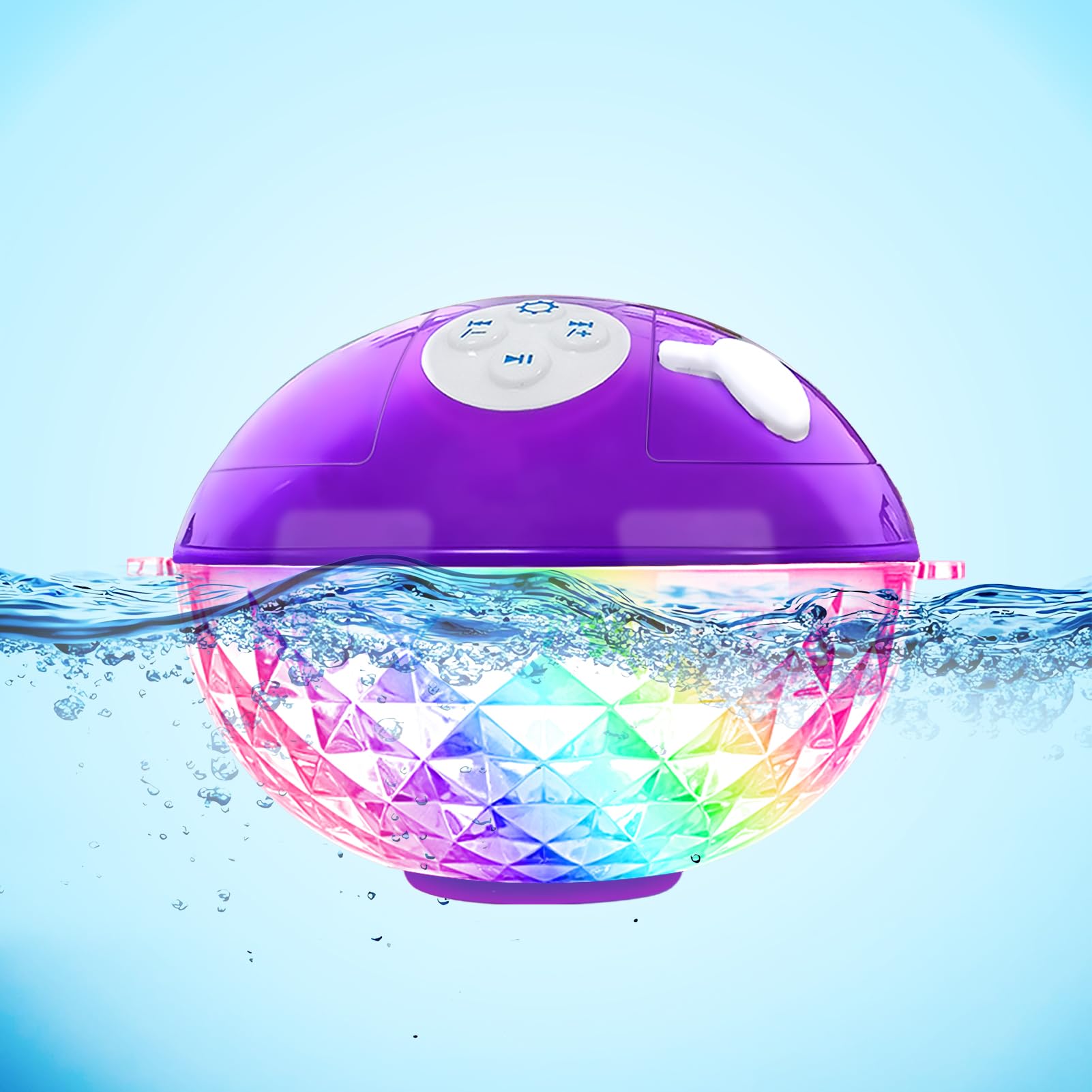 Floating Pool Speakers with Colorful Lights Built-in Mic Crystal Clear Sound Bluetooth Pool Speakers IP68 Waterproof Wireless Hot