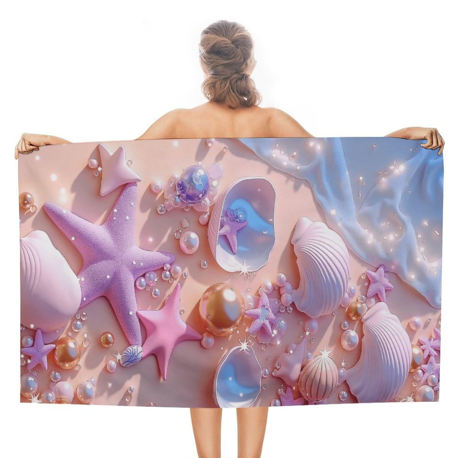 Anceky Seashell Starfish Pearl Beach Towel Microfiber Soft Absorbent Oversized Large Bath Towel Blanket Thin Quick Dry for Adults Swimming Pool Yoga Gym Travel 51"X31"