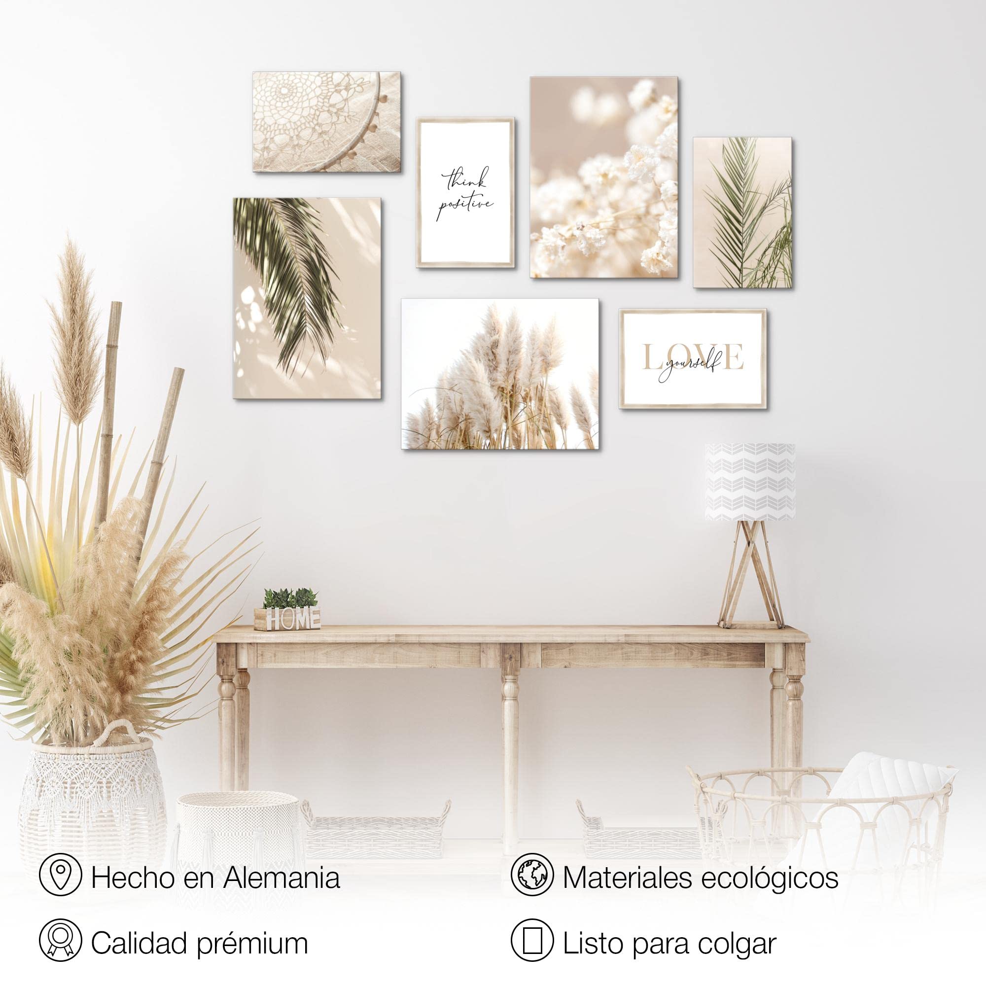 Novart Set Cuadros Decorativos - COMPLETAMENTE LISTO PARA COLGAR - Imágenes - Hierba Boho Pampas - 7 Partes - N005871a