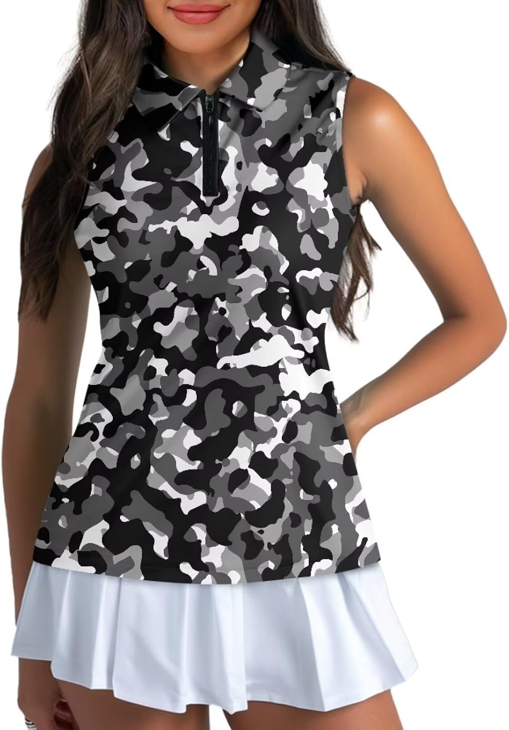 Suobstales Womens Golf Shirt Sleeveless Zip Up Polo Shirts for Women Lightweight Collared Tennis Shirs Athletic Tank Top