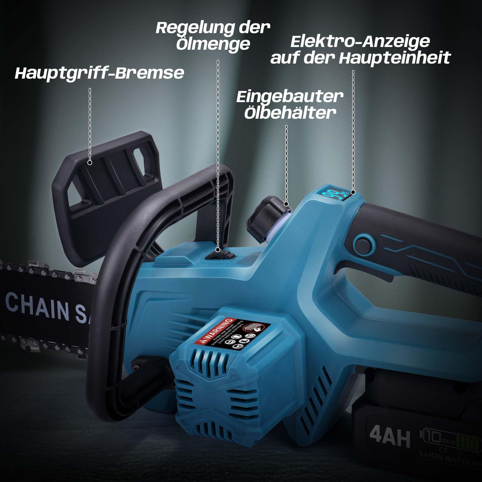 Akku Kettensäge 12 Zoll, Elektro Kettensäge kompatibel mit Makita 18V Akku | 1000W Bürstenloser Motor | Automatische Kettenschmierung | Werkzeuglose Kettenspannung | 30cm Schwertlänge (ohne Akku)