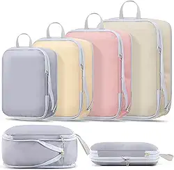 Pacote com 4 sacos de compressão para malas, sacos expansíveis, impermeável, bolsas organizadoras de mala de viagem, para mulheres e homens
