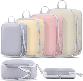 Pacote com 4 sacos de compressão para malas, sacos expansíveis, impermeável, bolsas organizadoras de mala de viagem, para mulheres e homens