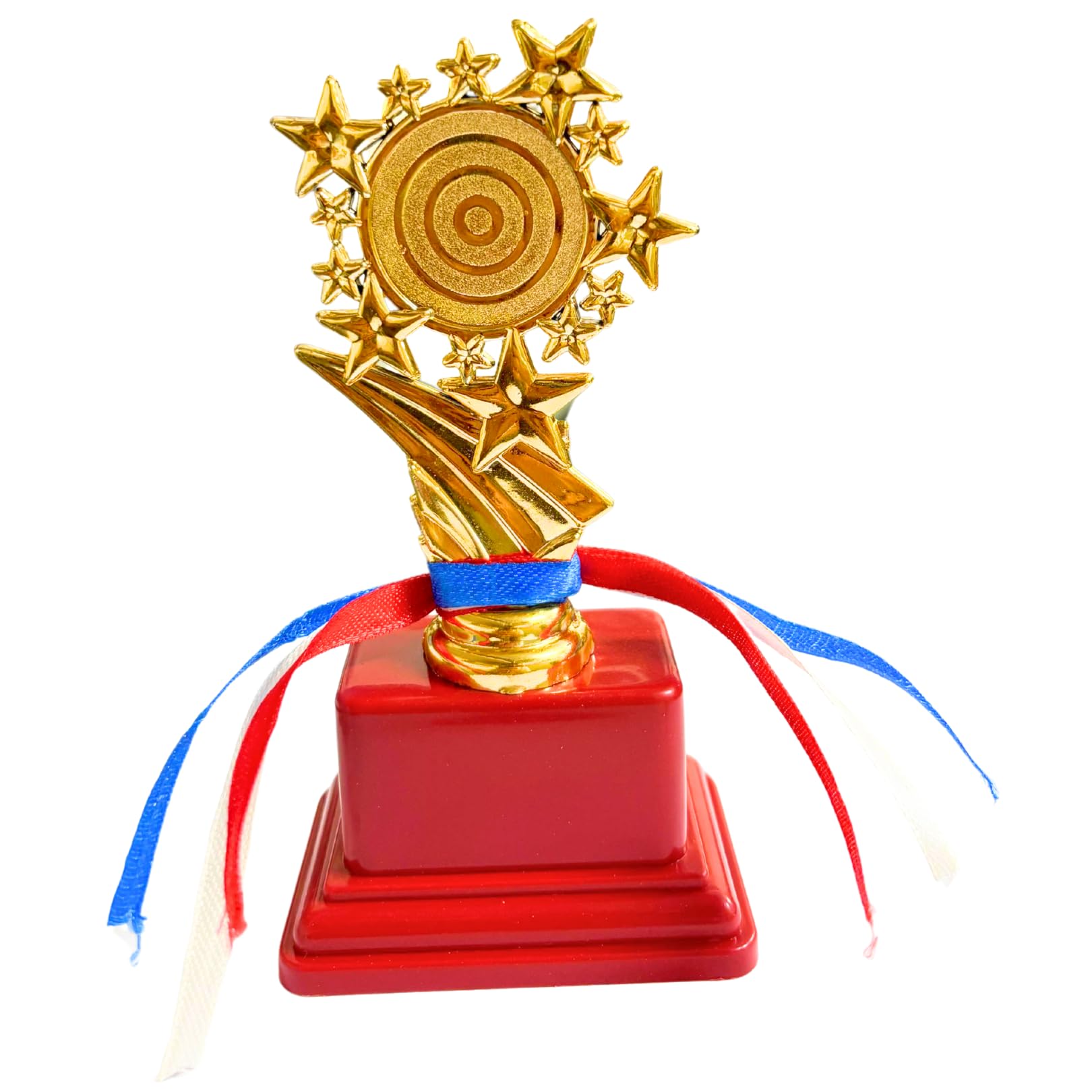 Multi-Star Decorative Trophy with Gold Stars, Red Base, Multicolored Ribbons (Set of 3, 5.5 inches)-picture-20