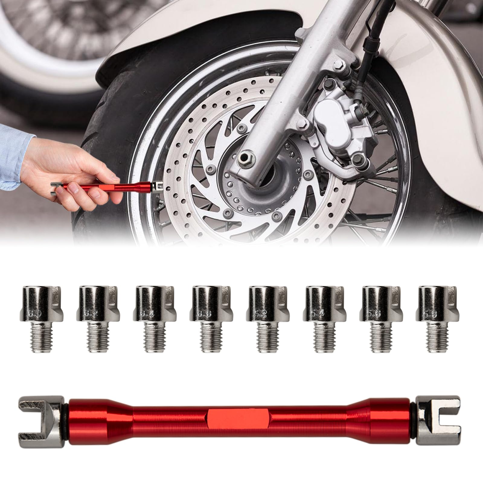 Clé à rayons pour moto, jeu de clés CNC dynamométriques à rayons de rechange de 93 mm longueur de 5,0 à 6,8, étui d'emballage pour clés à rayons de moto tout-terrain pour la plupart des motos (rouge)
