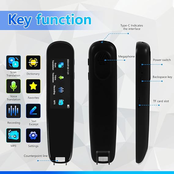 Scan Reader Pen, 112 Language Translator Device, Smart Digital Reading Pen for Dyslexia, Elderly, Kids, Students, Supports Voice, Scan, Text to Speech Reading Pen (Black)