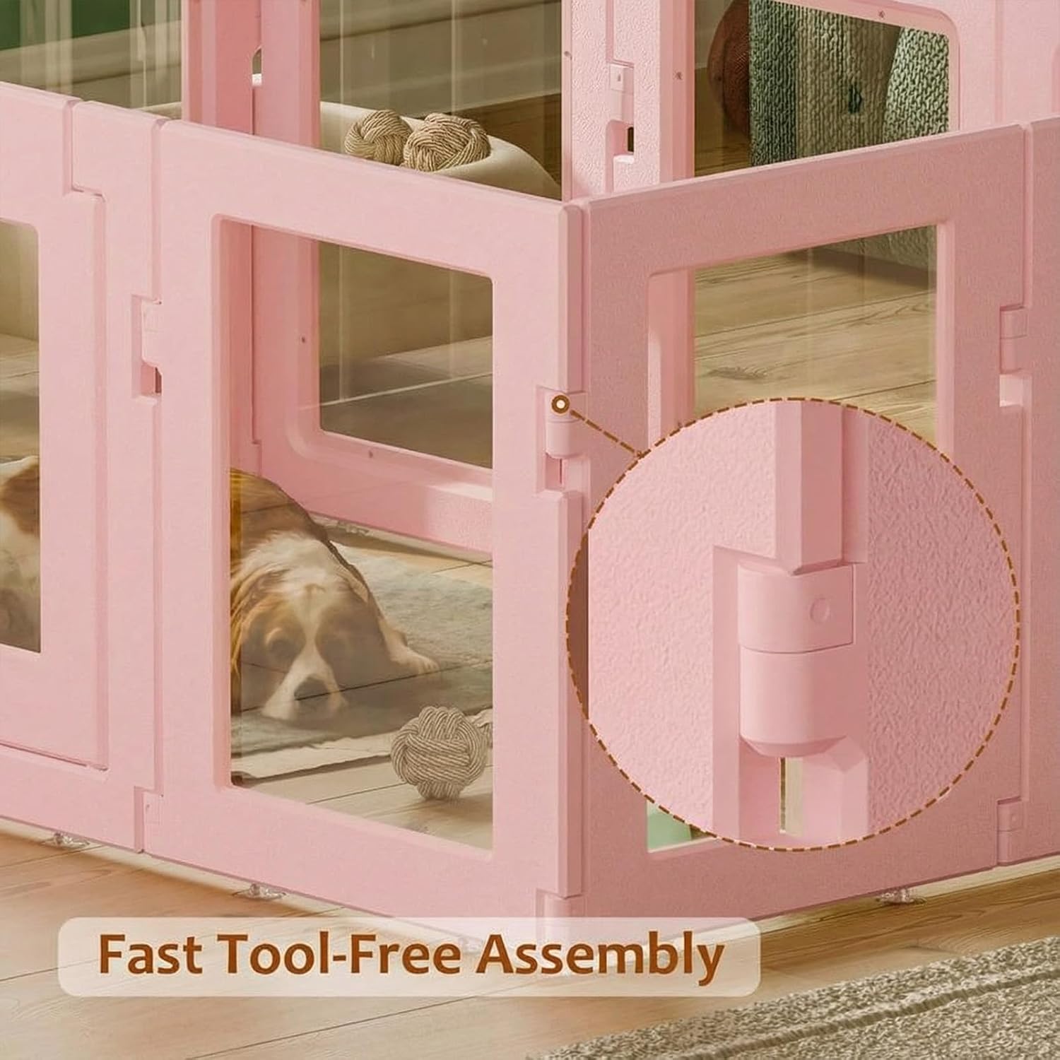 Dog Playpen, Pet playpen 2 PCS， 1 Gate & 1 Panel, Pink