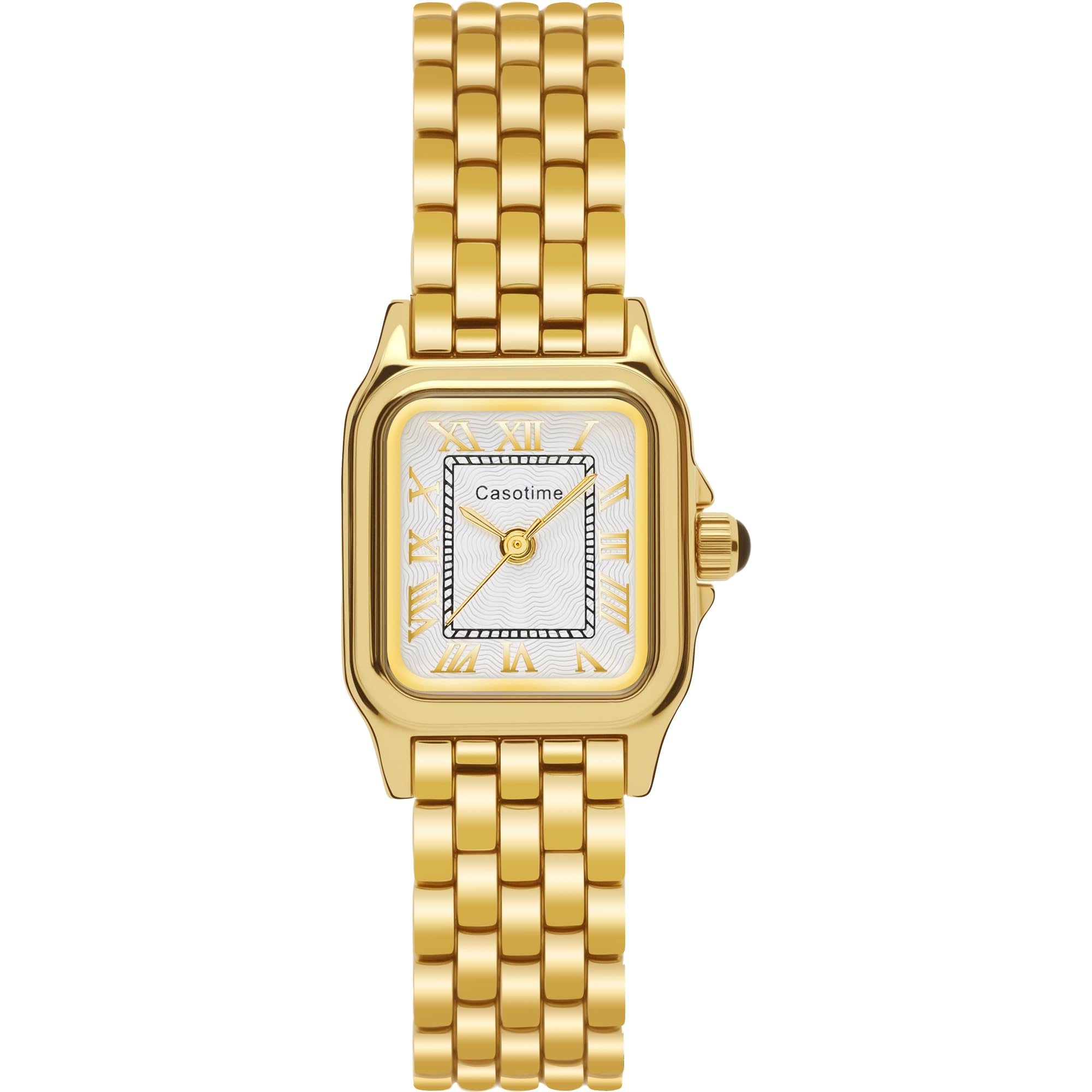 Casotime Damen Gold Uhr Vintage Rechteckiges Gehäuse mit römischen Ziffern Zifferblatt Kleines Armband Armband Wasserdicht Inklusive Einstellwerkzeug
