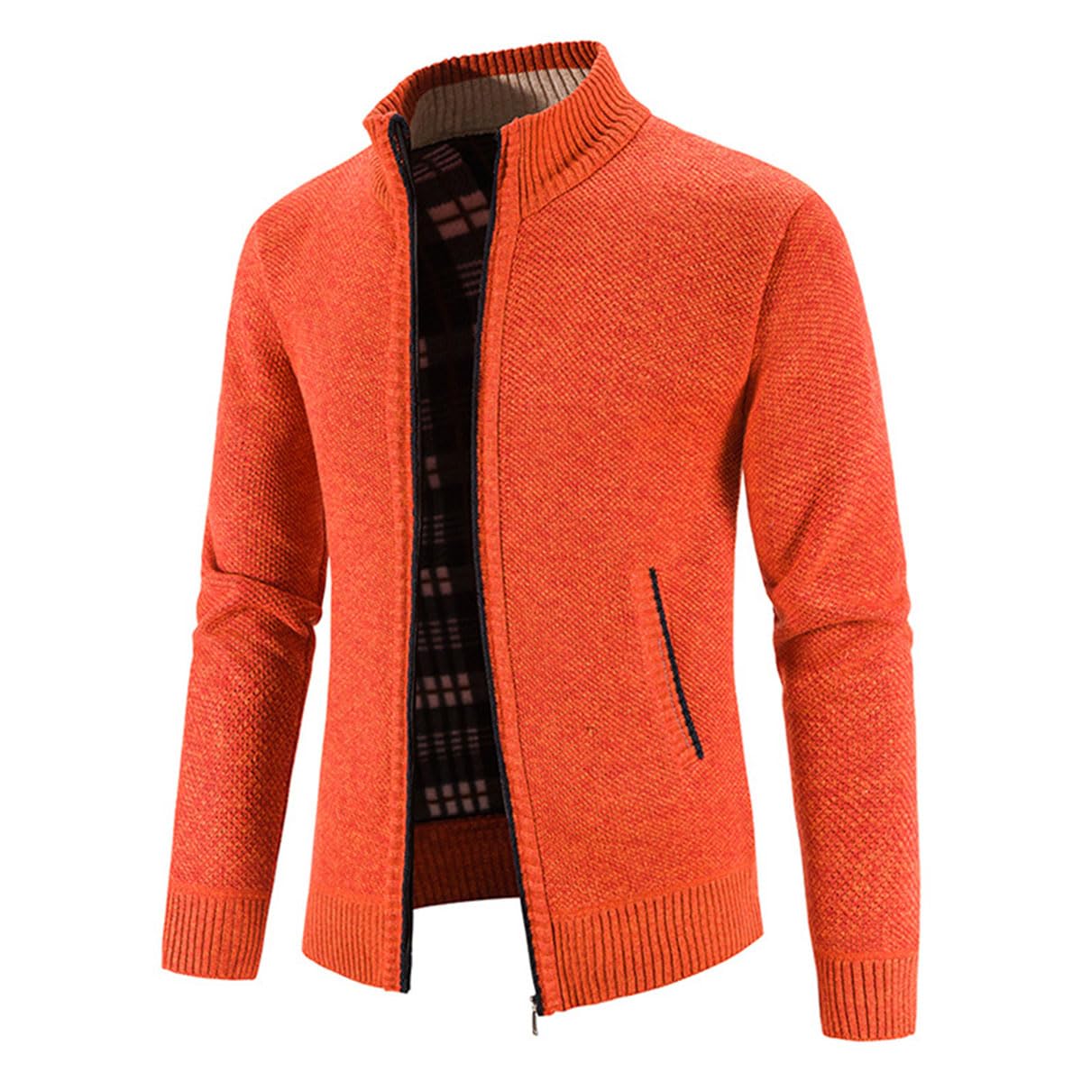 Cárdigan de Hombre con Cremallera, cárdigan cálido Informal con Cuello Alto, suéter Grueso, cárdigan de Abrigo de Invierno con Cremallera, Chaqueta de Invierno de Estilo Urbano (L,Orange)