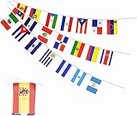 Vista 1 de Banderas de habla española con 21 países, cadena pequeña de América Latina, para decoración del mes hispano de 25 pies, 21 banderas