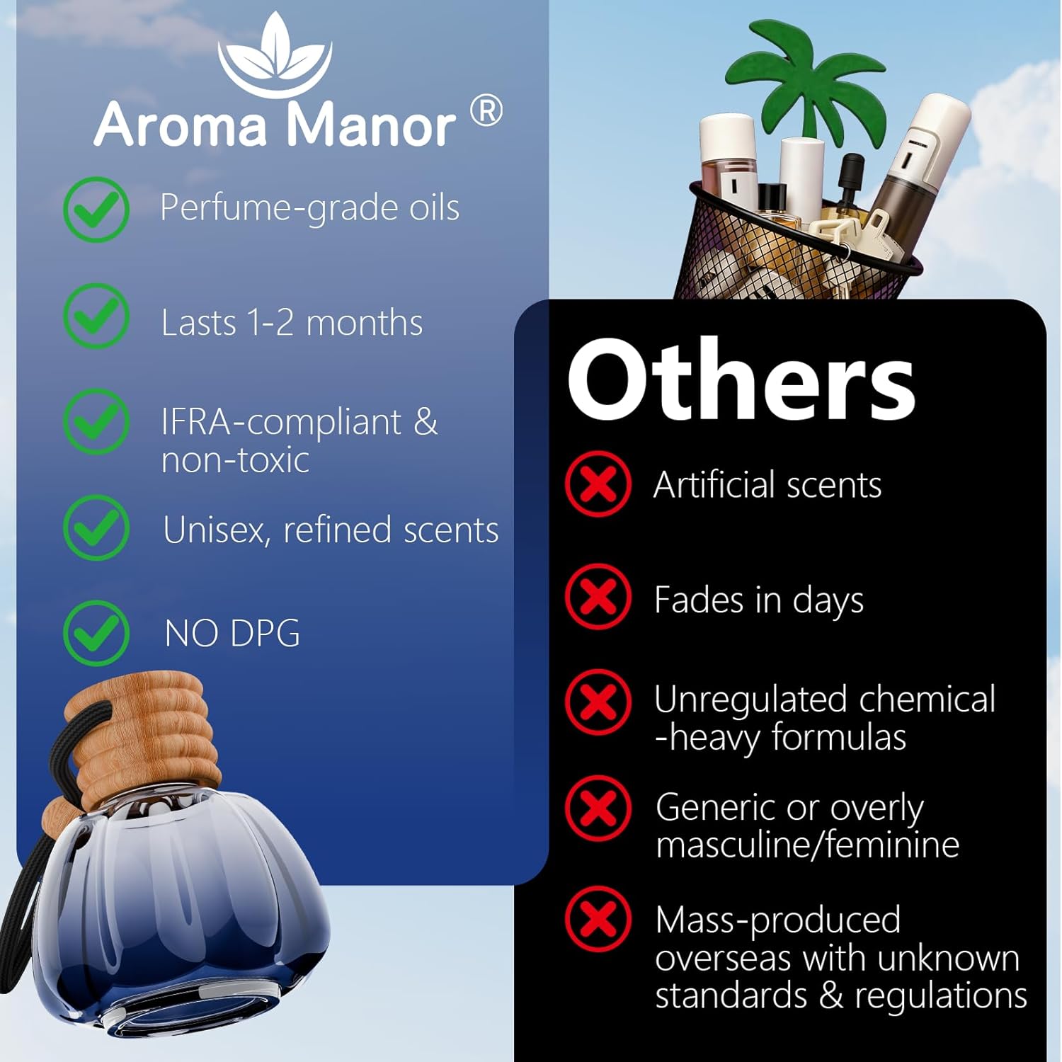 6 Bottles of Car Perfume - Car Smell Air Freshener - Gift Set - Long Lasting Fragrance for Auto and Home | Auto Air Freshener, Perfect for Hanging - Cool Essential Oil Set Collection