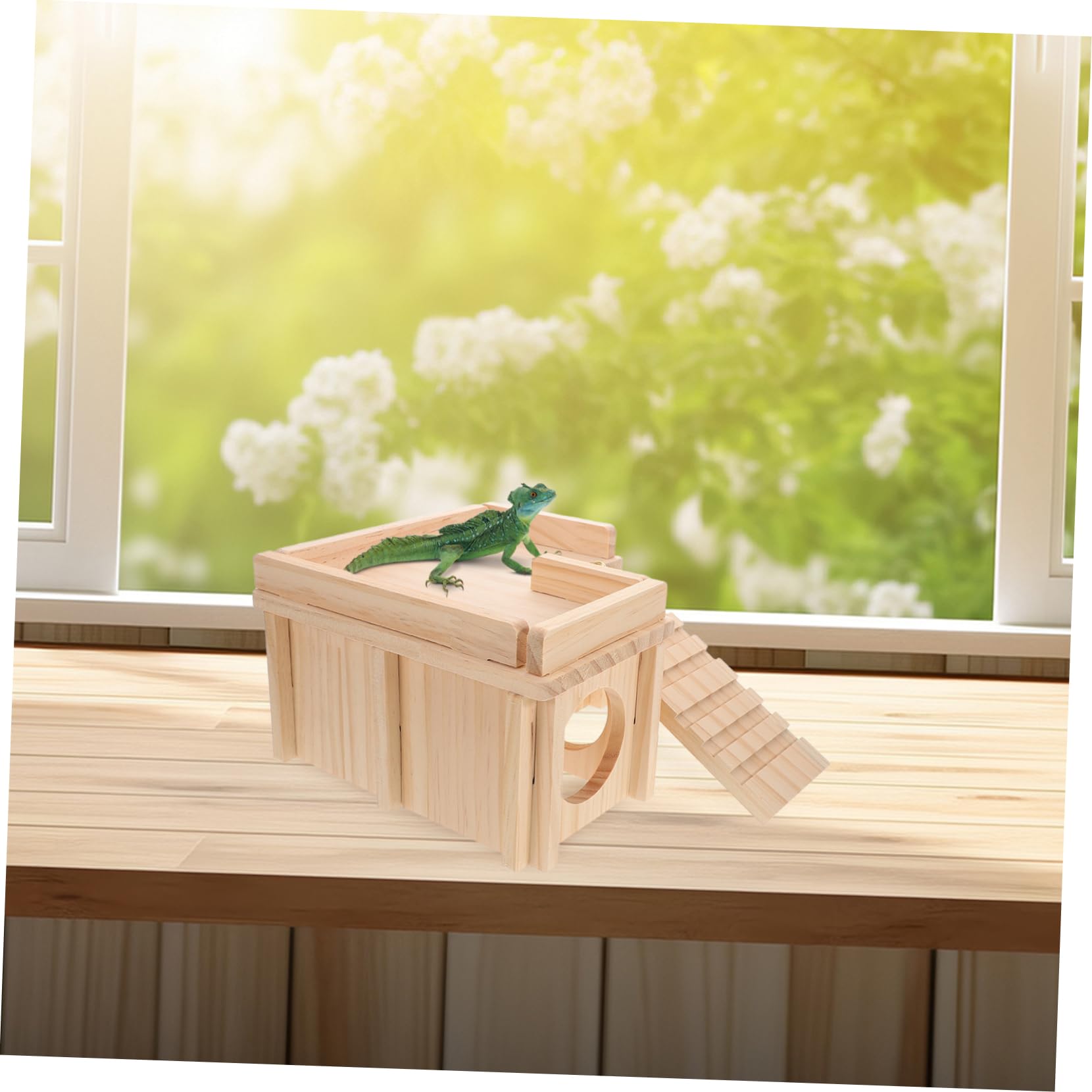 Tortoise Habitat Wooden Bearded Dragon Hide Cave With Climbing Ramp ...