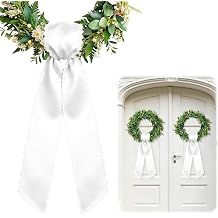 2 Pcs Scalloped Ruffle Wreath Sash, Front Door Ribbon Bow, Porch Yard Garland Decoration, Home Decor White