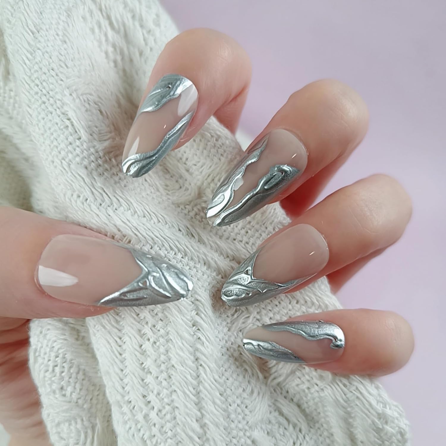 Medium Press on Nails - French Almond Artificial Nails