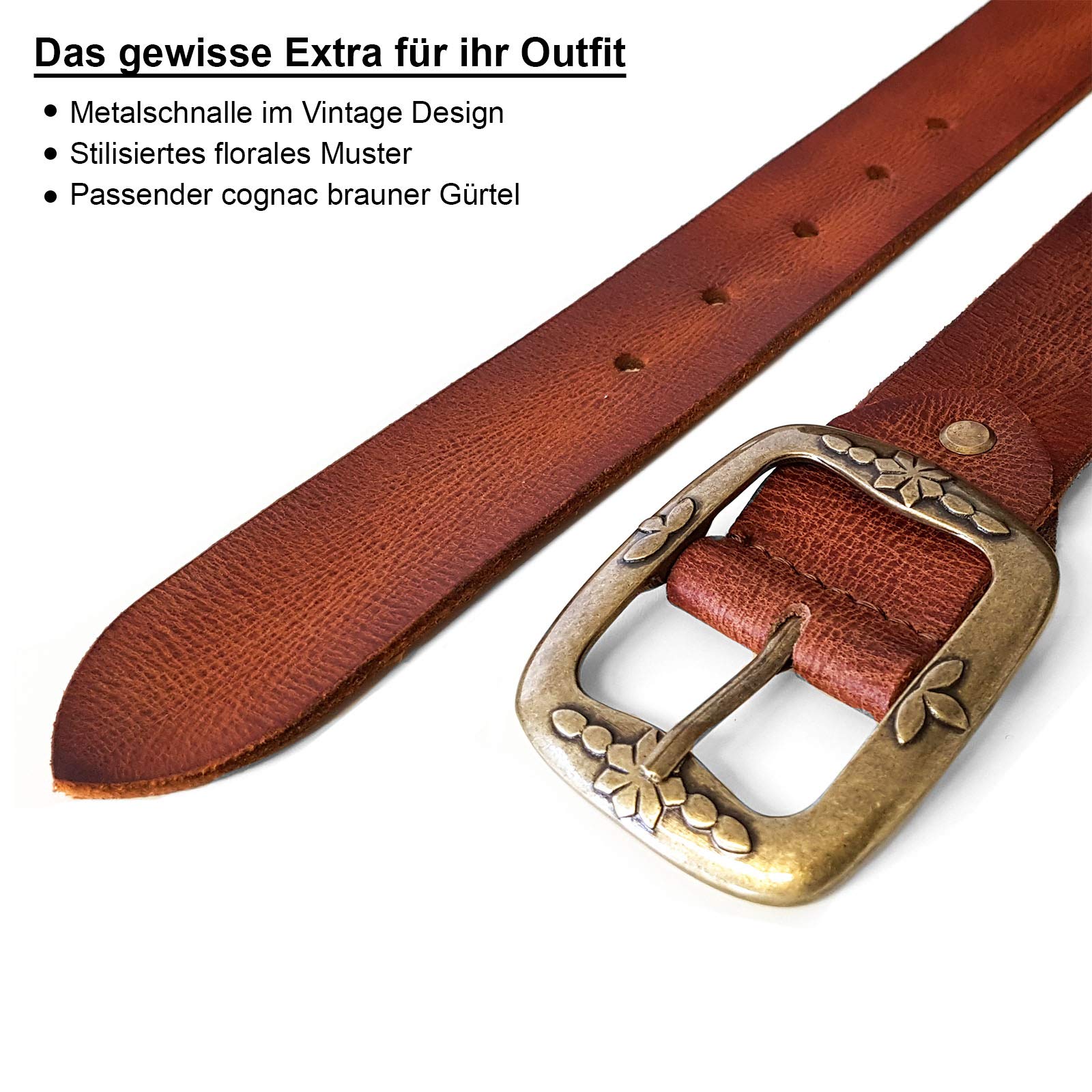 ROYALZ Vintage Cinturón de cuero para mujer hecho de cuero de búfalo de 38mm de ancho para damas