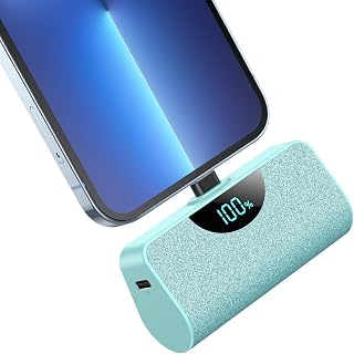 Small Power Bank for iPhone, 5200mAh LCD Display Fast Charging Portable Charger, Mini Plug-in Battery Pack Phone Charger Compatible with iPhone 14 Pro Max/13/13 Pro Max/12/11/XR/XS/8/7/6, Green