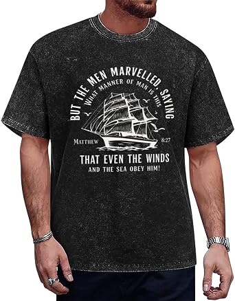 Heavyweight, Washed Crew-Neck T-Shirt Featuring A Ship Winds Obey Him Design