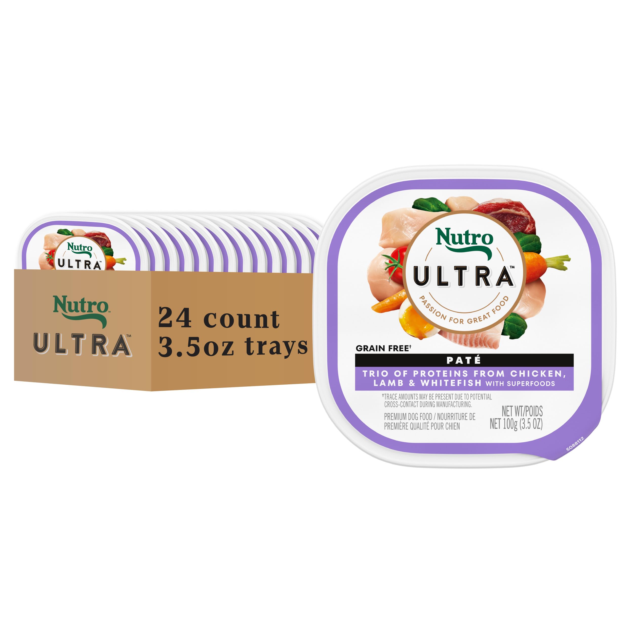 Nutro Ultra Wet Dog Food, Pate Trio of Proteins Chicken, Lamb & Whitefish, 3.5 oz.. Trays (24 Count, Pack of 1)