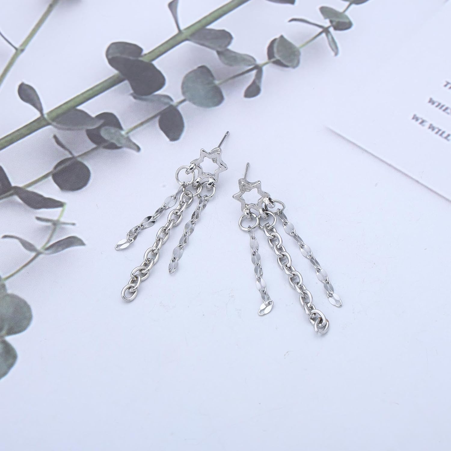 Andelaisi Boho Long Tassel Earrings Silver Tassel Chain Earrings Long Star Fringe Earrings Long Star Tassel Earrings Wedding Chandeliers Long Dangle Earrings for Women - Image 5