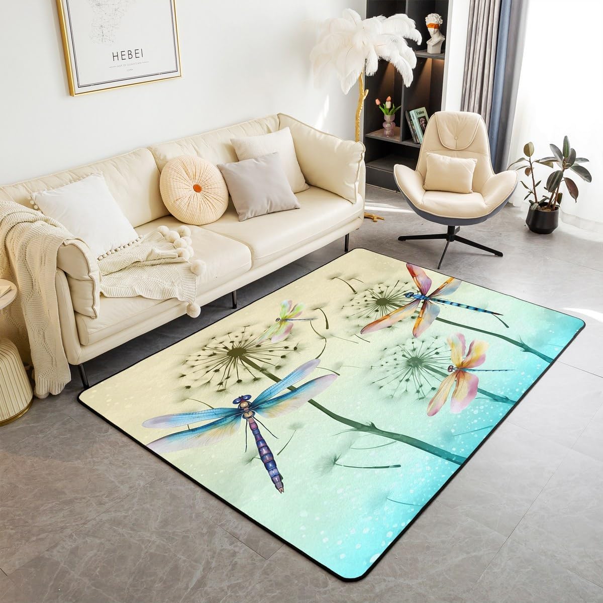 Feelyou Area Rug 5x7 Pretty Dragonfly Living Room Rugs Boys Girls Dandelion for Kids Women Men Ultra Soft Teal Decorative Rug Nutrue Indoor Floor Mat