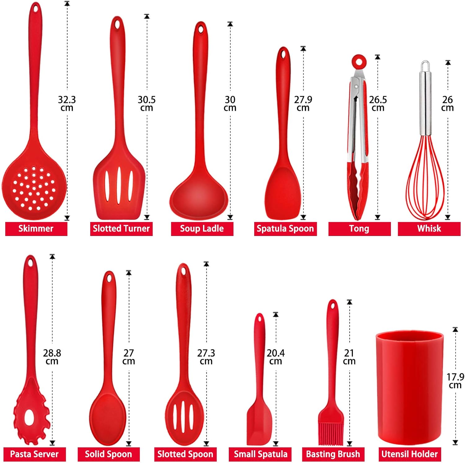 Kitchen Utensil Set, Homikit 12 Piece Cooking Utensils, Silicone Kitchen Utensils Set with Holder, Heat Resistant Kitchen Tools Include Spoons Turner Spatula Ladle Tong for Non-Stick Cookware, Red 3