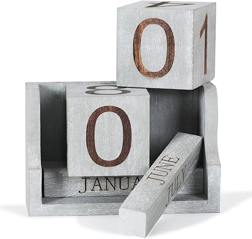 Miniatura 5 de Calendario de escritorio de madera, bloques de calendario de escritorio para profesores, bloque de fecha perpetuo de oficina, decoración de