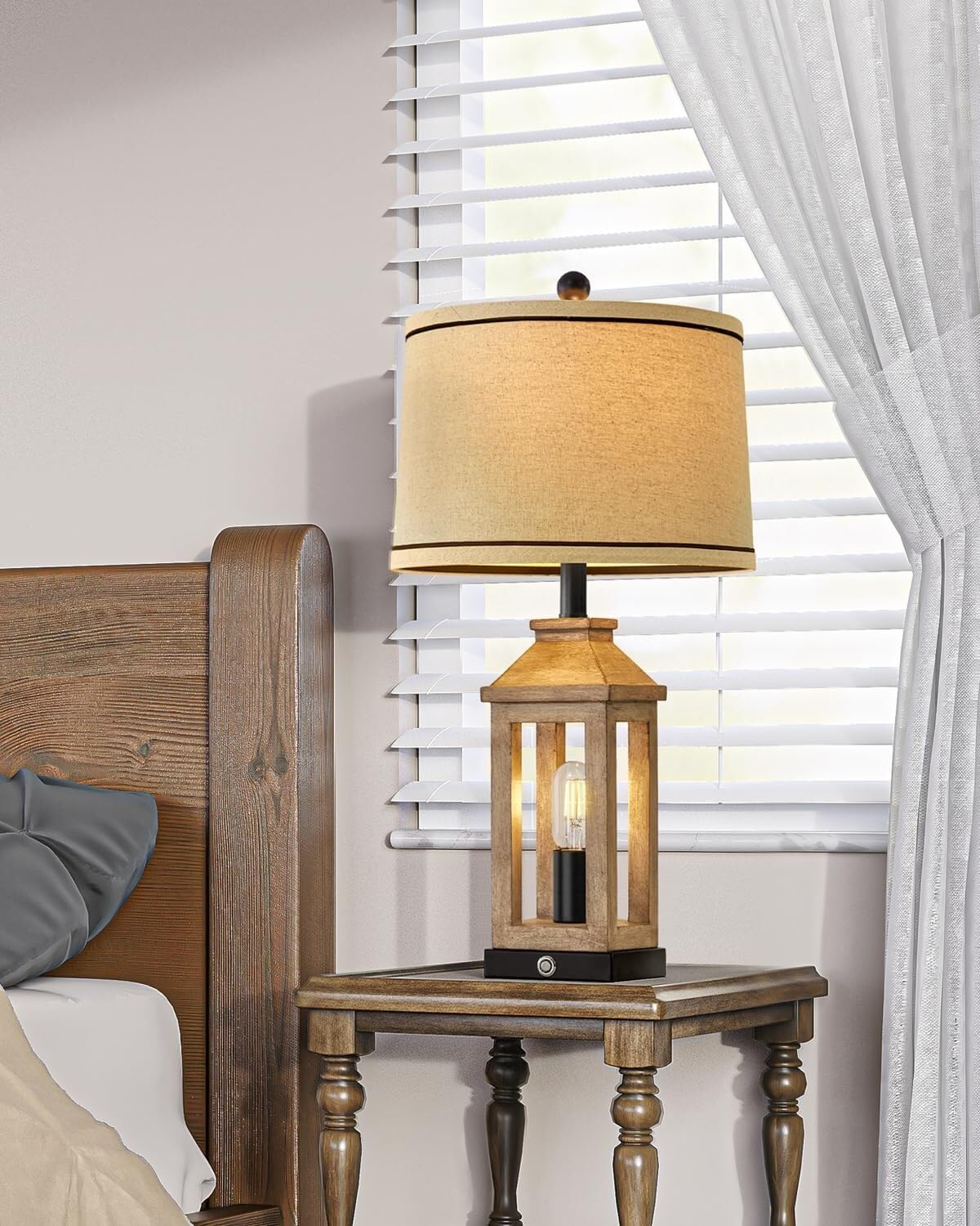 CCXXYGWJ Lampada da Tavolo Touch retrò da 23,75" con Paralume in Lino, Porte USB C+A, Camera da Letto e Comodino, Adatta per Soggiorno, dormitorio, Ufficio, (Nero)