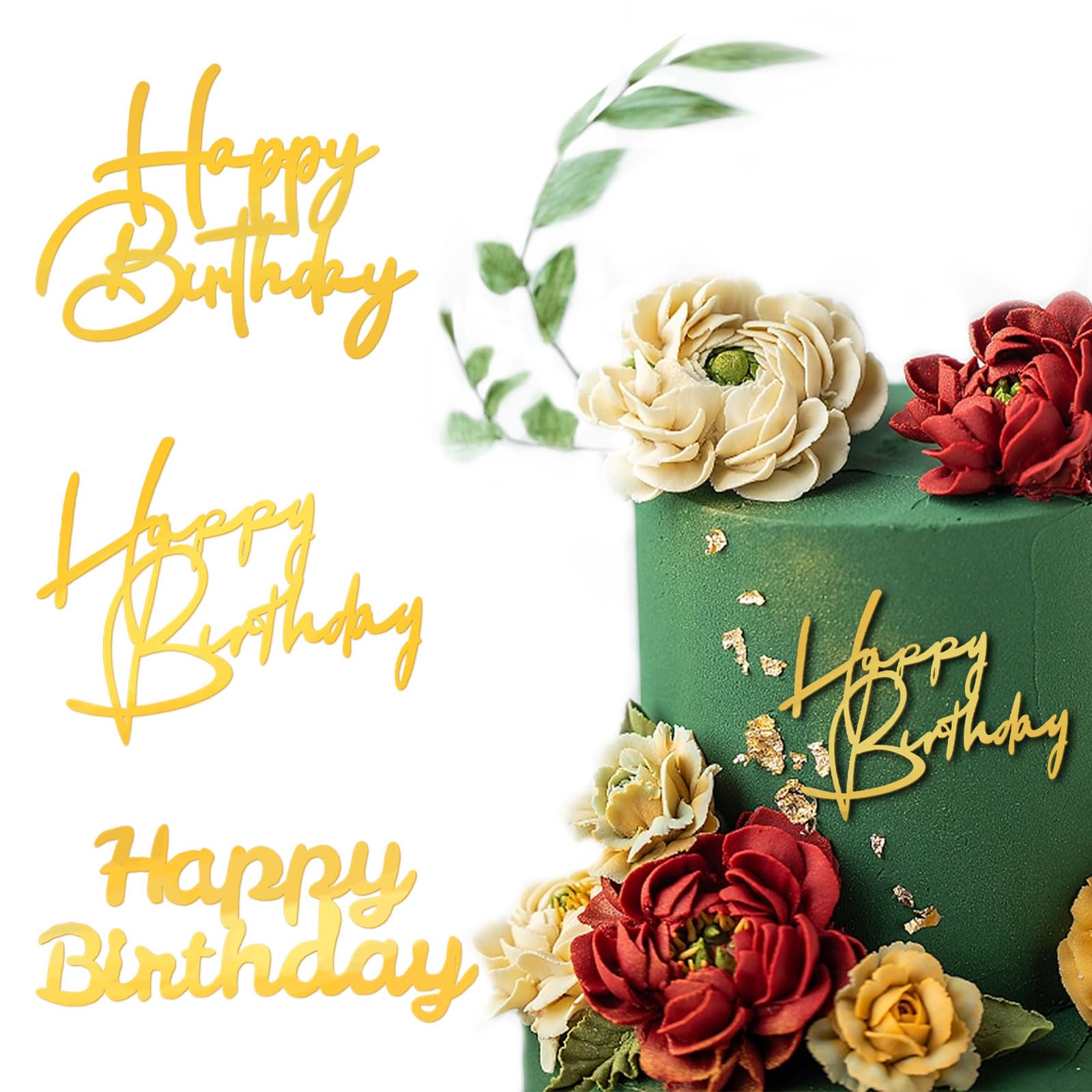 3 Goldene Happy Birthday Cake Topper – Wiederverwendbar Mit Spiegel-Effekt Für Strahlende Kuchen-Deko