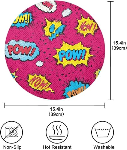 Miniatura 4 de Pop Art Graffti Pow placemats Round Washable Kids Reusable placemat Set of 4 15x15 in manteles para mesa de comedor