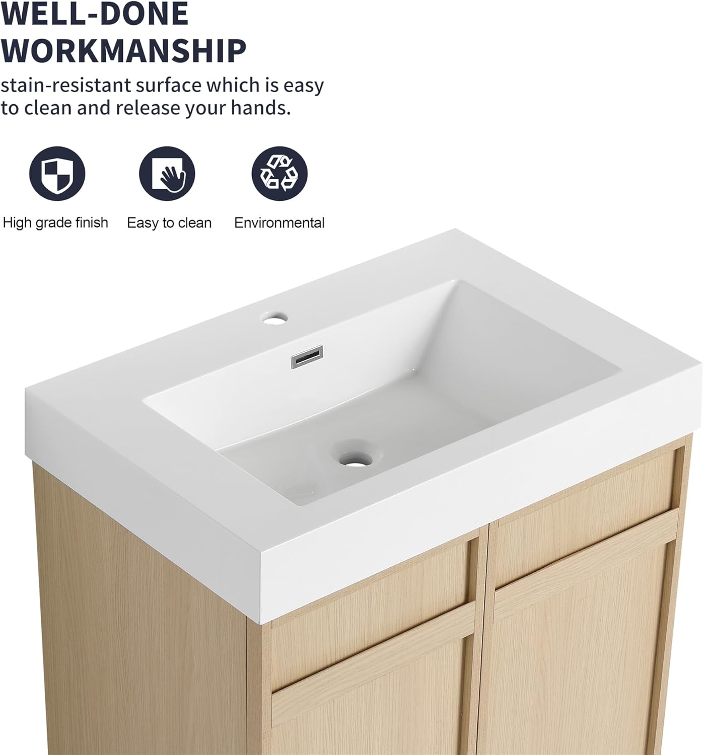 SSLine 30-Inch Bathroom Vanity with Sink Mid-Century Bathroom Vanities with White Top Basin 30" Floor Wood Bathroom Sink Cabinet with Soft-Close Doors & Adjustable Storage Shelves(Dune Oak)