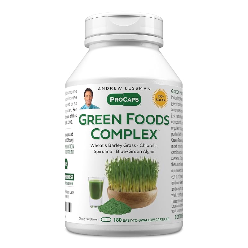 ANDREW LESSMAN Suplemento de Chlorella com complexo de cinco alimentos verdes, 100 mg, 180 cápsulas