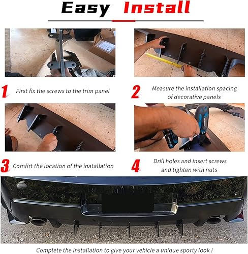 Miniatura 5 de Juego de difusor trasero Camaro V1 de 5ª generación 2014-2015, difusor trasero de 5 aletas, kit de difusor de aleta de tiburón, parachoques trasero