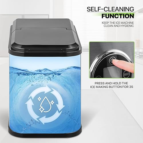 Miniatura 7 de Magshion Máquina de hielo compacta para encimera, 9 cubos listos en 10 minutos, salida diaria de 26 libras, máquina de hielo autolimpiante